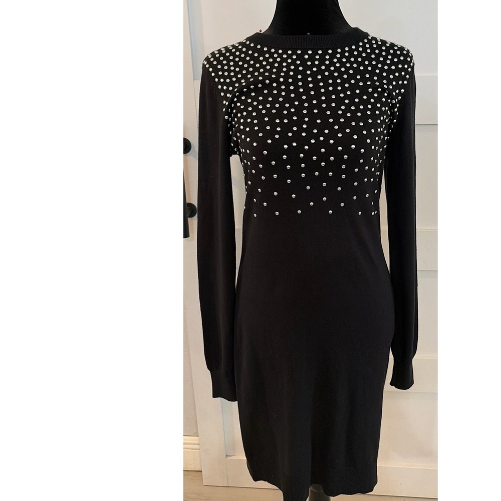 Michael Kors Womens Black Studded Long Sleeve Knit Sweater Dress XS MS88Y3897Y
